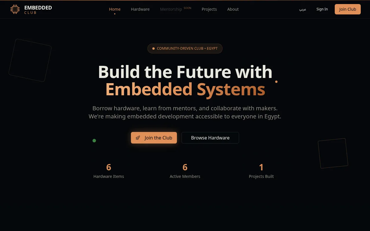 Embedded Club home page — Build the Future with Embedded Systems.