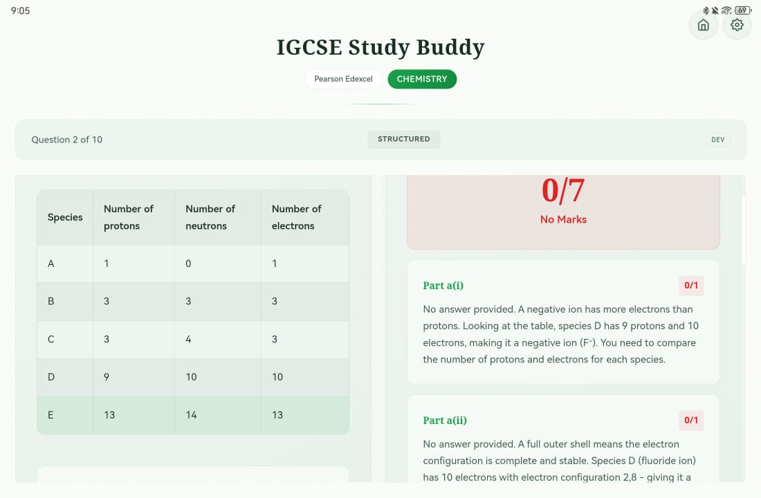 Structured question with AI part-by-part marking